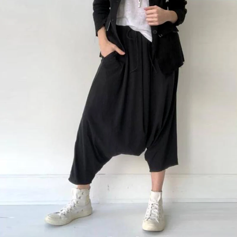 Kaftan брюки карго Женские однотонные брюки ZANZEA модные повседневные укороченные Панталоны с эластичной резинкой на талии женские брюки палаццо размера плюс 5XL - Цвет: Черный