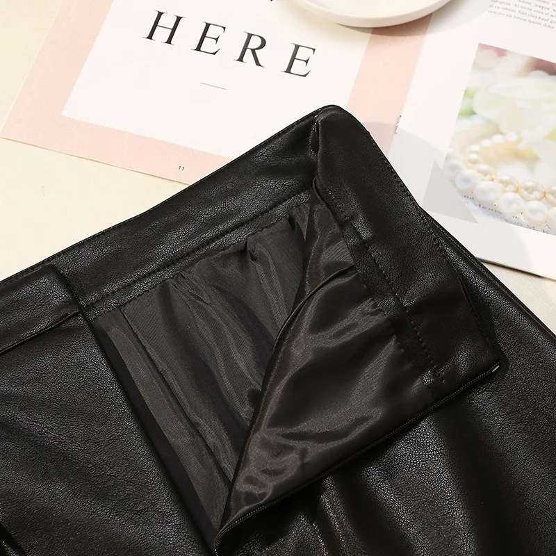 

[Attachment] High-waisted Color PU Leather Skirt Korean-style New Style Slim Fit Slimming Sheath Elegant Leather Short Skirt 217