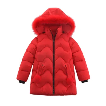 

Winter new girl's cotton padded jacket top fashion girl children's medium length Plush down cotton thickened Hooded Jacket