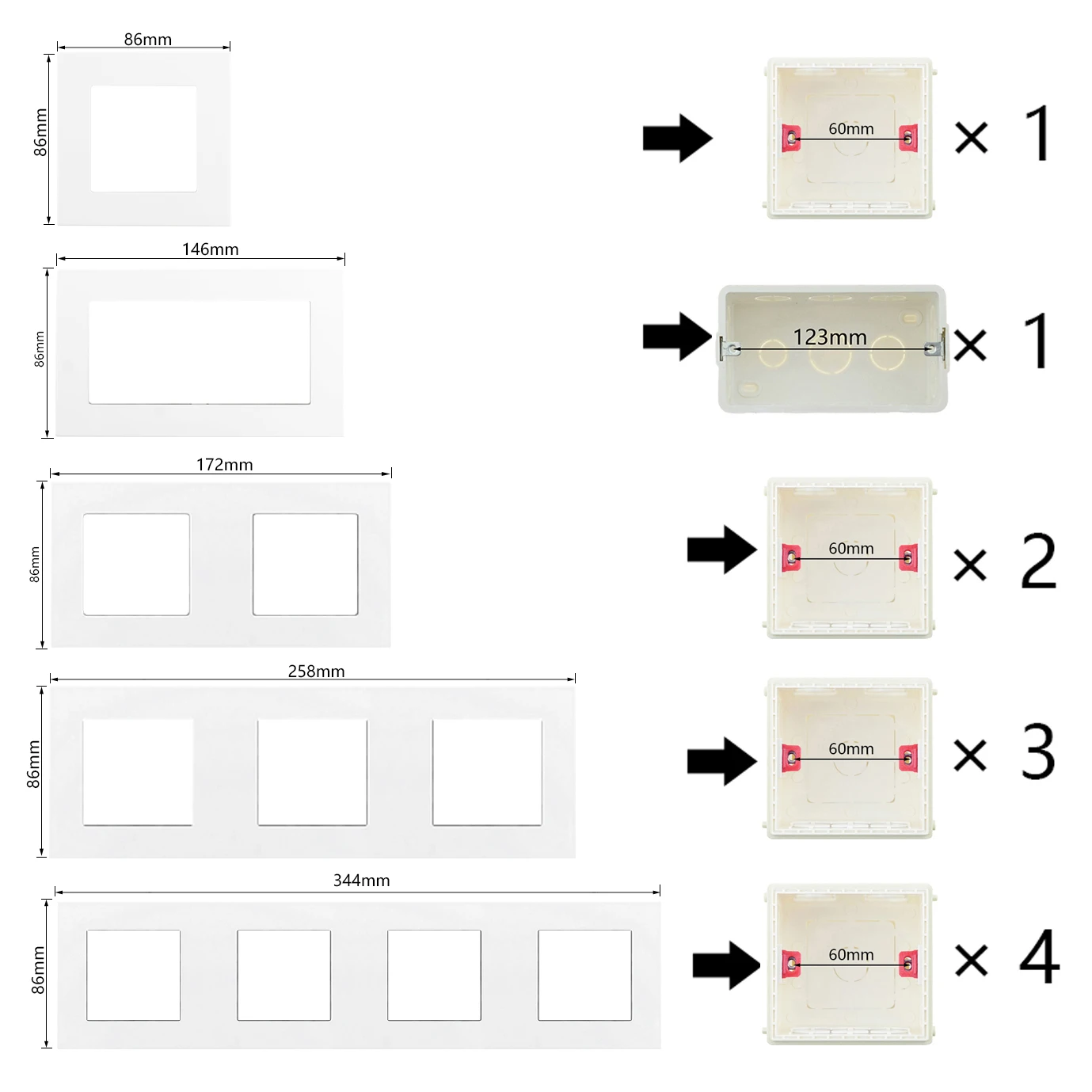 White Plastic Frame Customize DIY Socket Power Outlet Free Combination Single Double Triple Quadruple Panel S Series