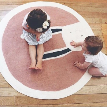 

45/100CM Kids Round Carpet Rugs Mat Photo Prop Cartoon Animals Crawling Blanket Floor Carpet Game Mats For Kids Room Decoration