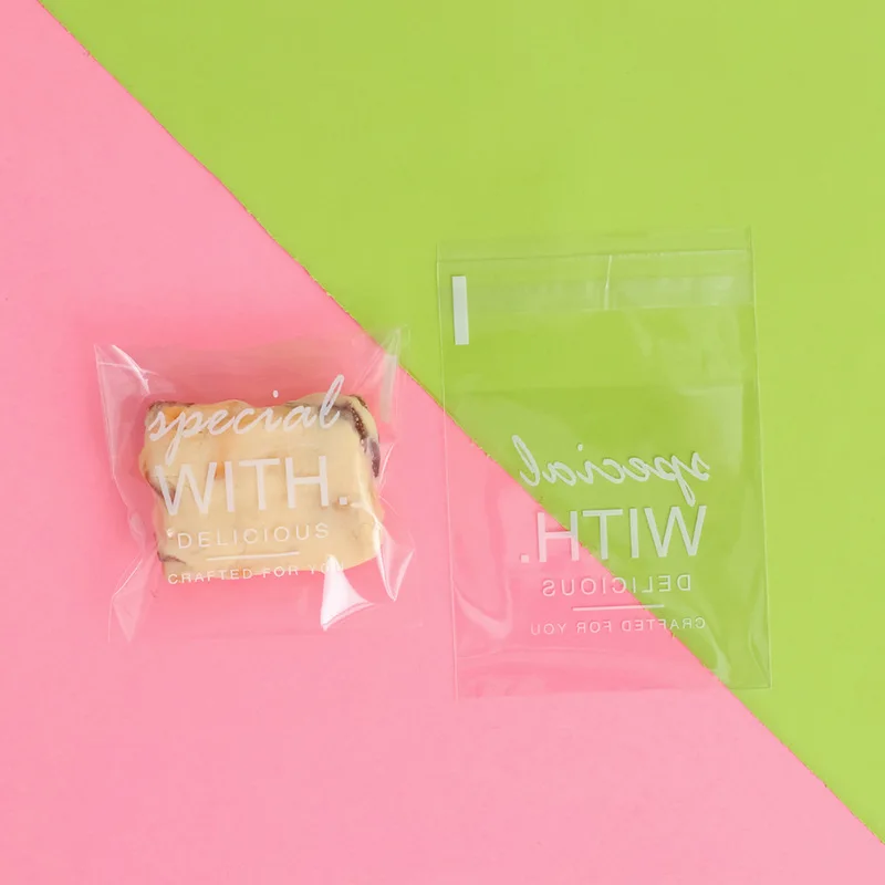 LBSISI Life 100 шт. 7x7+ 3 см самоклеющиеся пакеты конфеты из нуги печенья Упаковка OPP ювелирные изделия подарок поли маленькие пластиковые пакеты для мыла - Цвет: White Letter