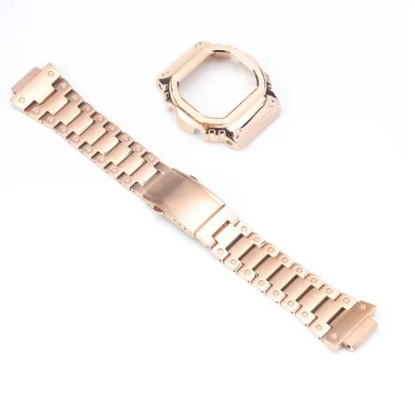 Rose Gold Set Браслет для наручных часов из нержавеющей стали с ободком, подходит для часов DW5600 GW-M5610 серии GW5000 с инструментами - Цвет ремешка: Rose Gold Set