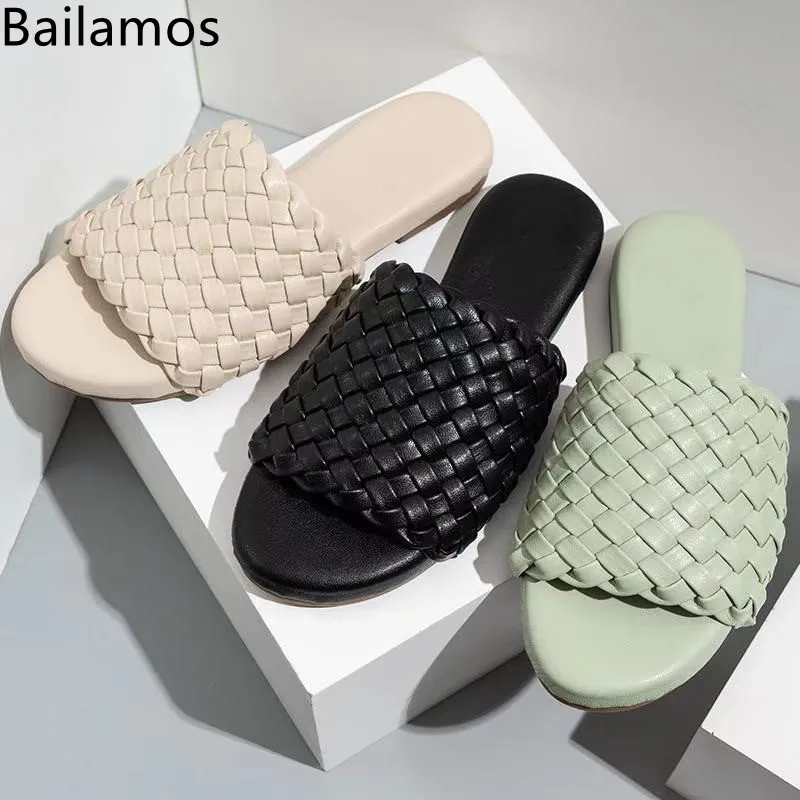 

Женские шлепанцы Bailamos, из 2021 искусственной кожи, на толстой плоской подошве, с открытым носком, повседневные, женские сандалии на каблуках