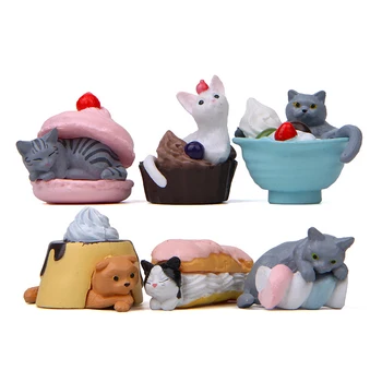 

6pcs Cat Dog Figurines Model Pet Doll Simulation Animals Toy Miniature Ornaments Kids Gift Home Decoration Dessert Cake Cat Doll