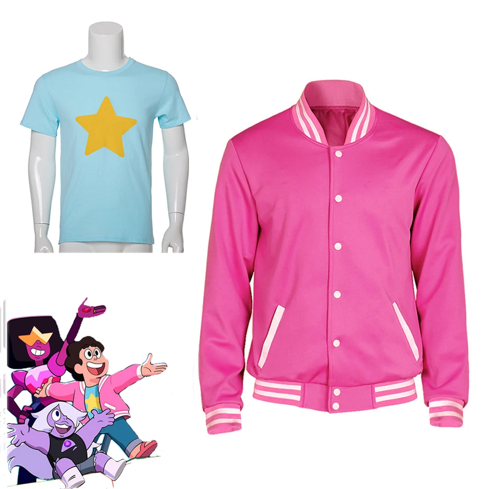 

Anime Steven Universe Steven Quartz Cosplay Costume Coat Jacket Shirt Short Sleeve Adult Casual Outfit Halloween Party Set