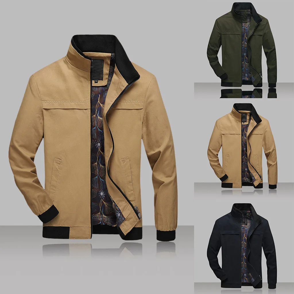 

2019 hot Men's Autumn Casual Fashion Pure Color Patchwork Jacket Zipper Outwear Coat Dropshipping Discount Free Shipping
