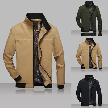 

2019 hot Men's Autumn Casual Fashion Pure Color Patchwork Jacket Zipper Outwear Coat Dropshipping Discount Free Shipping