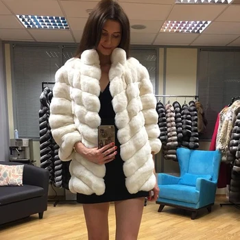 Billig Mantel Frauen Oberbekleidung Echt Rex Kaninchen Pelz Jacke NatĂĽrliche Winter Mode Pelz Outwear 80 Cm Lange