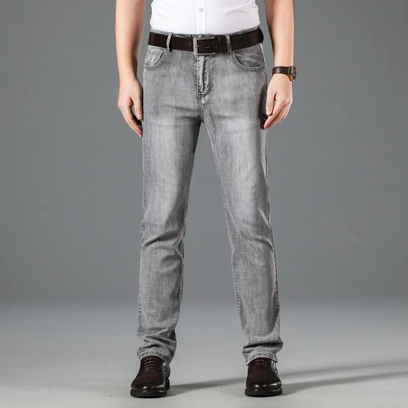 

2020 Newly Fashion Men Jeans Gray Color Straight Fit Casual Business Long Pants Vintage Designer Classical Elastic Jeans Men