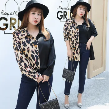 

Plus Size Women Blouses 2020 New Spring Autumn Long Sleeve Leopard Print Patchwork Chiffon Loose Casual Shirt Elegant OL Blouses