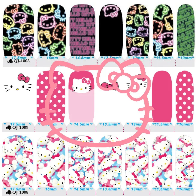 14 шт./лист видов Hello kitty ногтей Обертывания 3D на весь ноготь наклейки дизайнерские