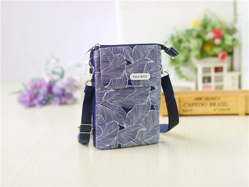 Women Leaf Large Screen Mobile Phone Bag  Capacity Canvas Messenger Bag Ladies Shoulder Bag