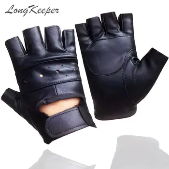 

LongKeeper Men PU Leather Gloves Sport Driving Slip-resistant Luvas Half Finger Sheep Leather Fingerless Gym Fitness Mittens