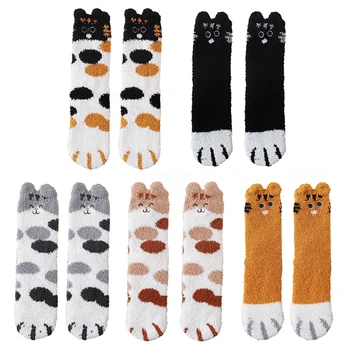 

New Arrivals 1 Pair Coral Fleece Socks Female Kawaii Tube Socks Autumn Winter Cat Claws Cute Thick Warm Sleeping Floor Socks