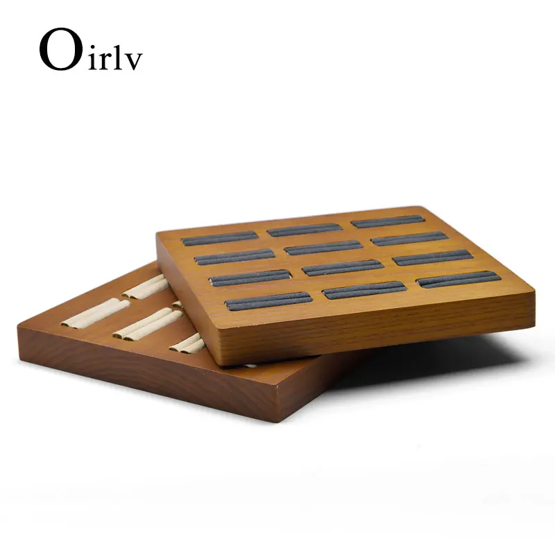 

Oirlv new beige or dark gray finger ring square woodenring finger stand display shelf show organizer