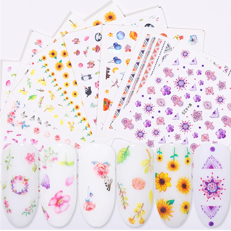 

Nail Water Decals Colorful Flowers Series Leaf Butterfly Mixed Patterns Transfer Sticker Paper Nail Art Beauty Design Decoration