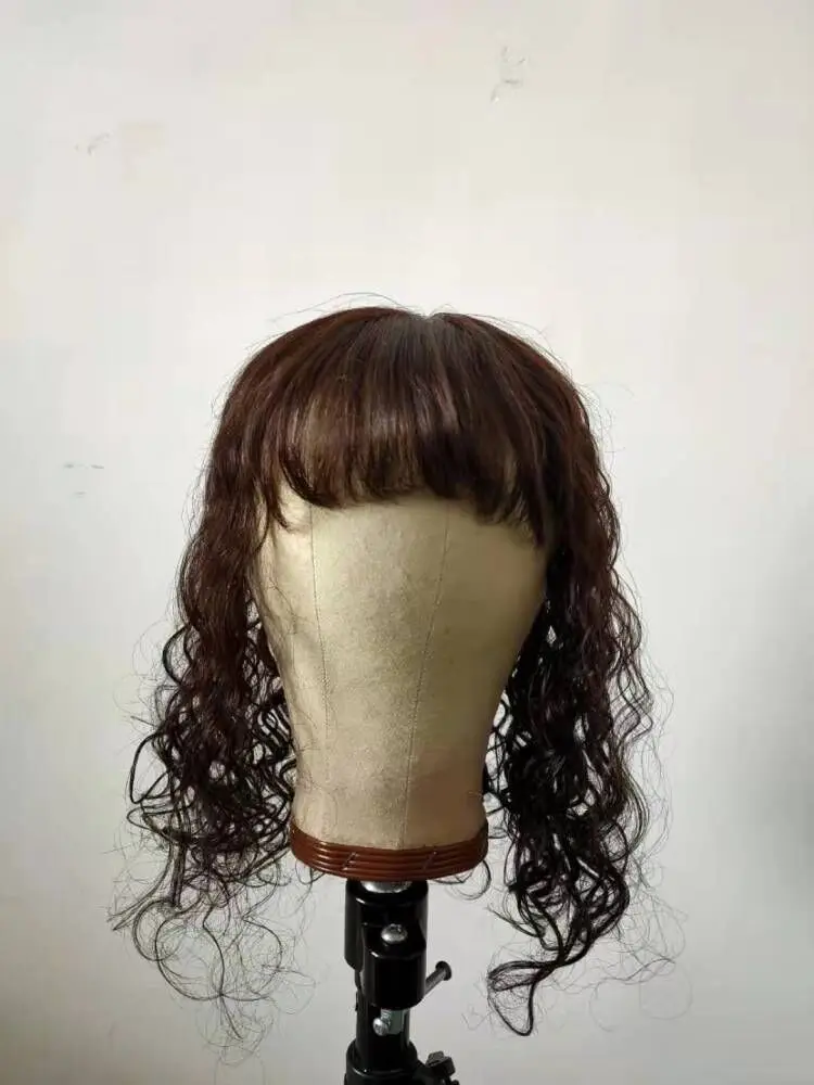 Парик женский сменный из натуральных волос шнурок темно коричневого цвета с