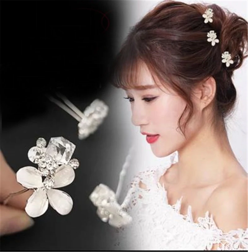 

5Pcs Crytal Flower Bridal Headpieces Tiaras de Noiva Handmade Women Wedding Jewelry Accessories Leaf Headress Hairpins for Bride