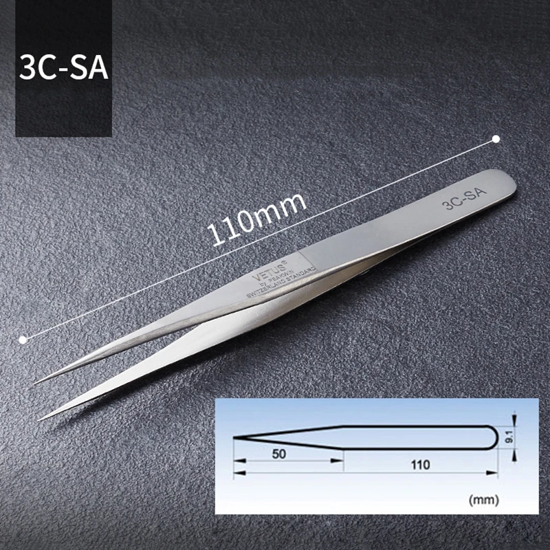 VETUS SA серия Пинцет из нержавеющей стали высокоточные антимагнитные противокислотные пинцеты для наращивания ресниц инструмент для ремонта