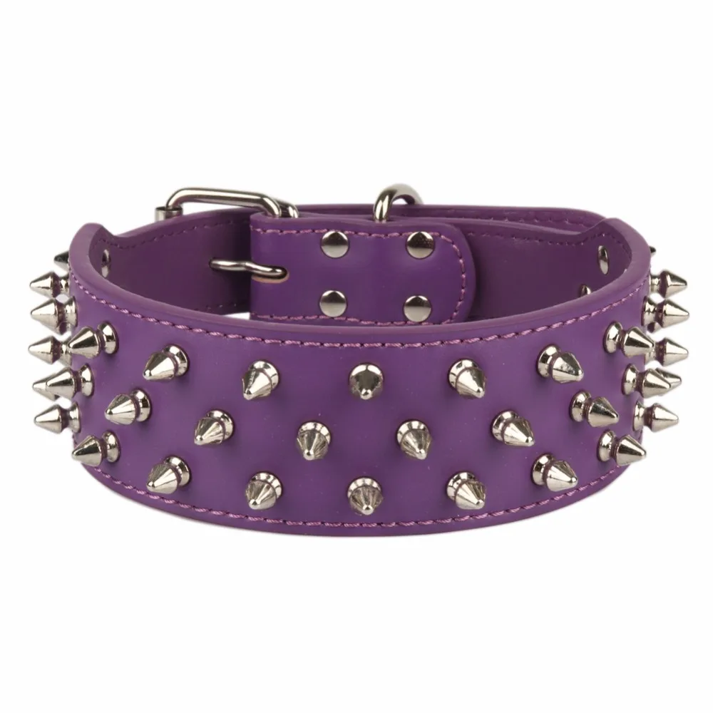 PipiFren Big Dogs Rivets Collars Pure Color PU Leather Collar For Large Breed Necklace Pets mascotas accesorios | Дом и сад