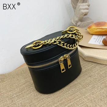 

[BXX] Luxury Solid Color PU Leather Crossbody Bucket Bag For Women 2020 Chain Simple Style Shoulder Messenger Bag Handbags HJ814
