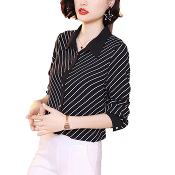 

New Arrival Women's Spring High Fashion Single Breasted Striped Printed Blouse Shirts Female Office Oversize Formal Shirt Tops