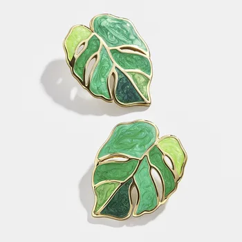 

New Fashion Flower Leafs Earrings Female Enamel Green Plant Statement Drop Earrings for Women Party Jewelry Gifts