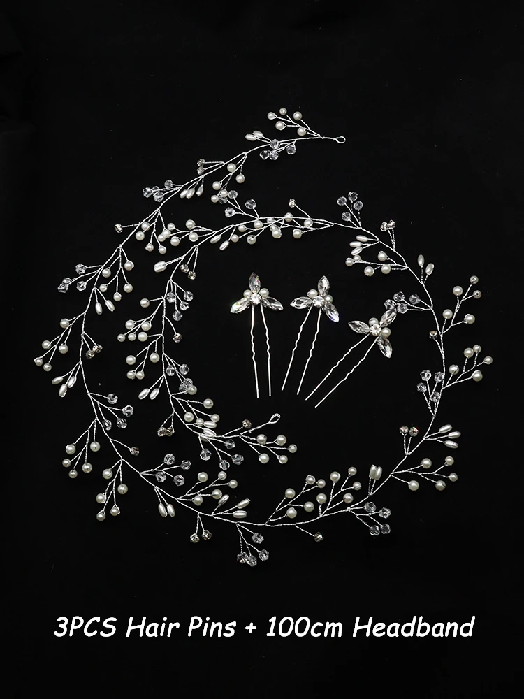 Silver Gold Crystal Pearl Rhinestone Hair Vine Headband Jewelry Bridal Hair Accessories for Women