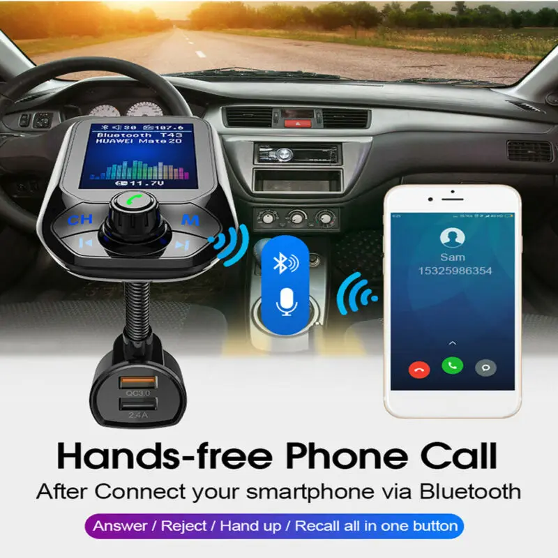 США беспроводной Bluetooth QC 3,0 USB зарядное устройство Автомобильный fm-передатчик MP3-плеер Handsfree