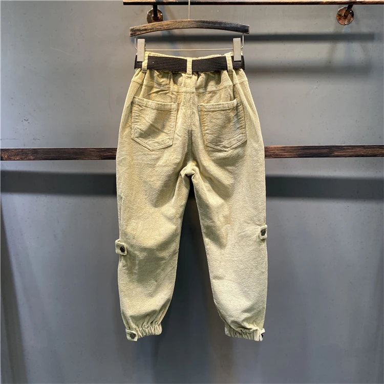 Женские Смарт cargo jogger Штаны вельвет с высокой талией штаны-шаровары брюки для женщин с несколькими карманами, повседневный вязаный свитер свободного покроя в стиле хип-поп-брюки для женщин