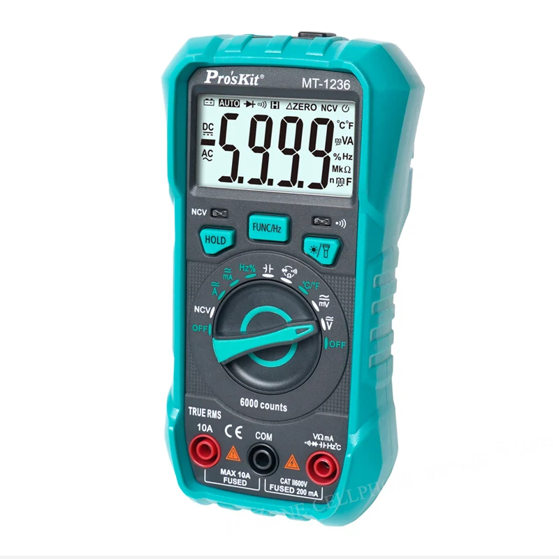 Pro'sKit MT-1236 3-5/6 True RMS Digital Multimeter ACA ACV DCA DCV Automatic Range Electrician Burn-proof Meter LED Lighting
