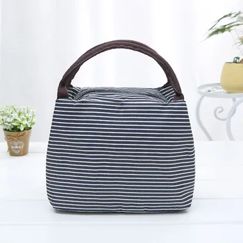 

Leisure Women Portable Lunch Bag Canvas Stripe Insulated Cooler Bags Thermal Food Picnic Lunch Bags Kids Lunch Box Bag Tote d2