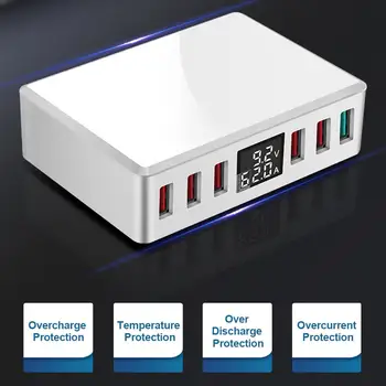 

Fast Charging 6 Ports USB Charger Travel Charger LCD Digital Display Multi-Port USB Charging Plug US Plug Smart Socket