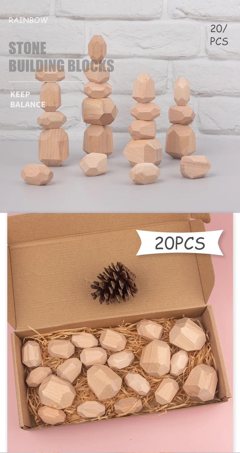 Children'S Wooden Colored Stone Building Blocks - Educational Toys