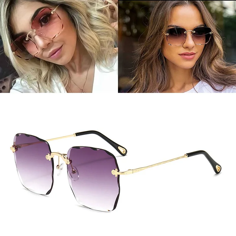 45202 Ladies Metal Half Frame Sunglasses Women Rivet Glasses Brand