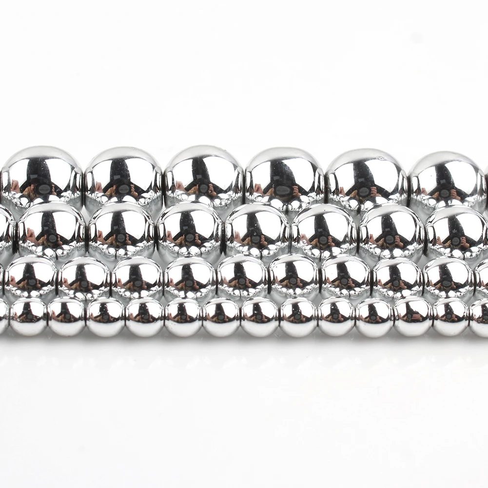 Natural Stone Hematite Round Beads in Gold & Silver Tones for Jewelry Making - 15'' Strand
