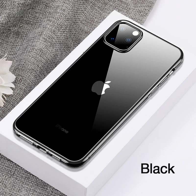 Роскошный чехол Cafele с покрытием для iPhone 11 Pro Max, мягкий прозрачный чехол для телефона из ТПУ для iPhone 11 pro max, ультратонкая задняя крышка - Цвет: Черный