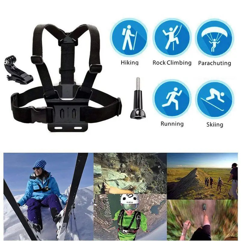 Chest Mount Harness Strap for Gopro Hero 6 5 4 3 3+ Session Black PC+ aluminum alloy Thumb Screw+J-Hook- Fully Adjustable Strap