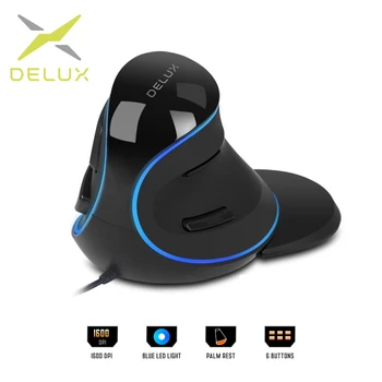 

Delux M618 Plus Ergonomic Vertical wired Mouse 6 Buttons 1600 DPI Blue led light Computer Mice with Palm Rest for PC Office