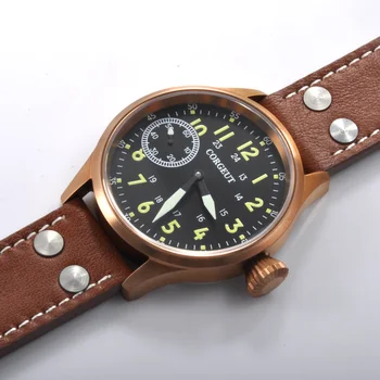 

Corgeut mens watch 43mm coffee pvd case green number Luminous Hand Winding 6497 movement waterproof mechanical wristwatch men