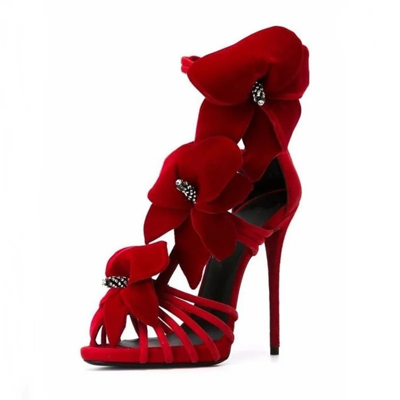 Red Flower High Heel Shoes Women Sexy Red Flower High Heel Women