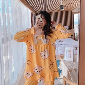 

Pajamas Female Spring and Autumn Megurine Luka Collar Lace Cuff Long Sleeve Trousers Cartoon Cute Princess Style Casual Clothing