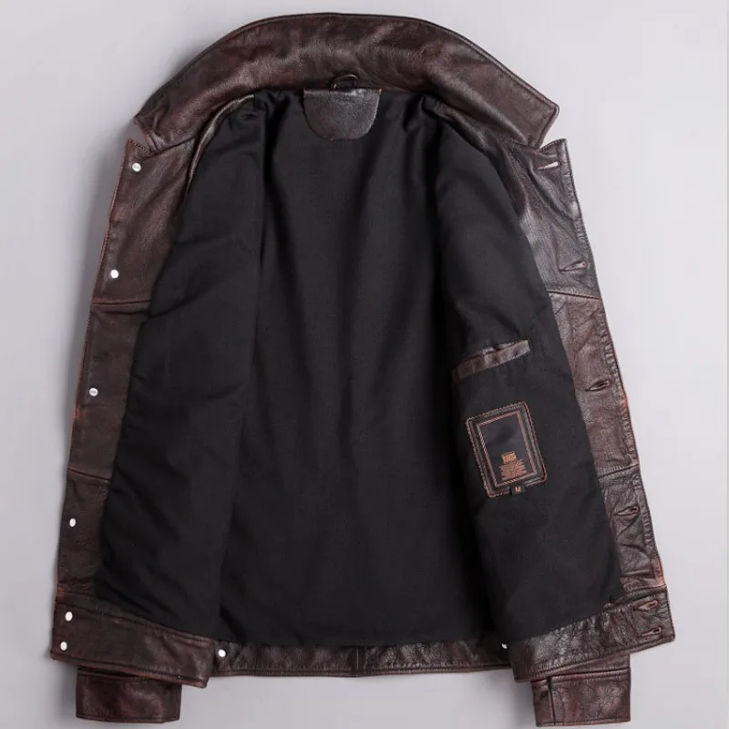 

Italy Designer Motorcycle Mens Washed Cow Genuine Leather Jacket Vintage Biker Slim Fit Coat Chaqueta Cuero Hombre Outwear Coat