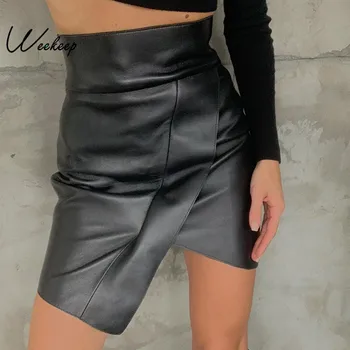 

Sexy Sexy High Waist PU Leather Mini Skirt Women Black Irregular Bodycon Spring Autumn High Waist Skirts