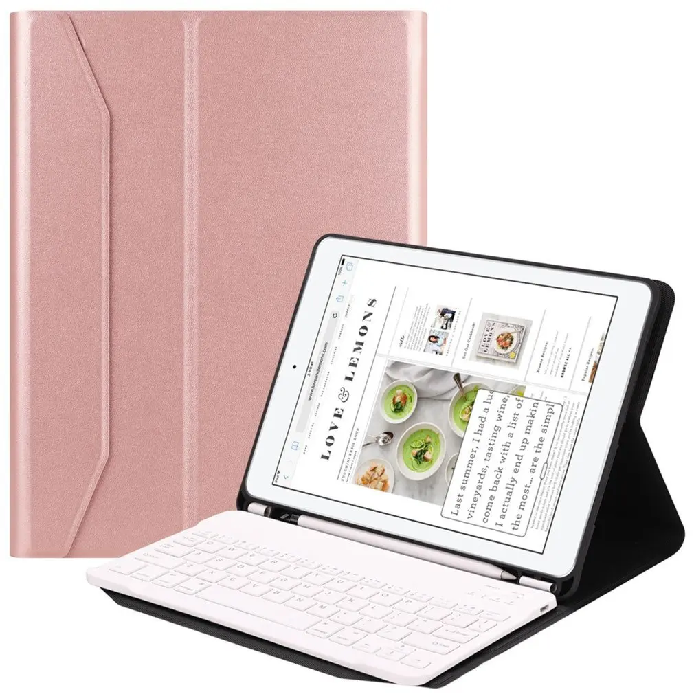 Беспроводной чехол с клавиатурой Bluetooth для IPad 9,7 с держателем для карандашей, умные устройства из искусственной кожи, полный чехол для планшета и ноутбука - Цвет: Pink