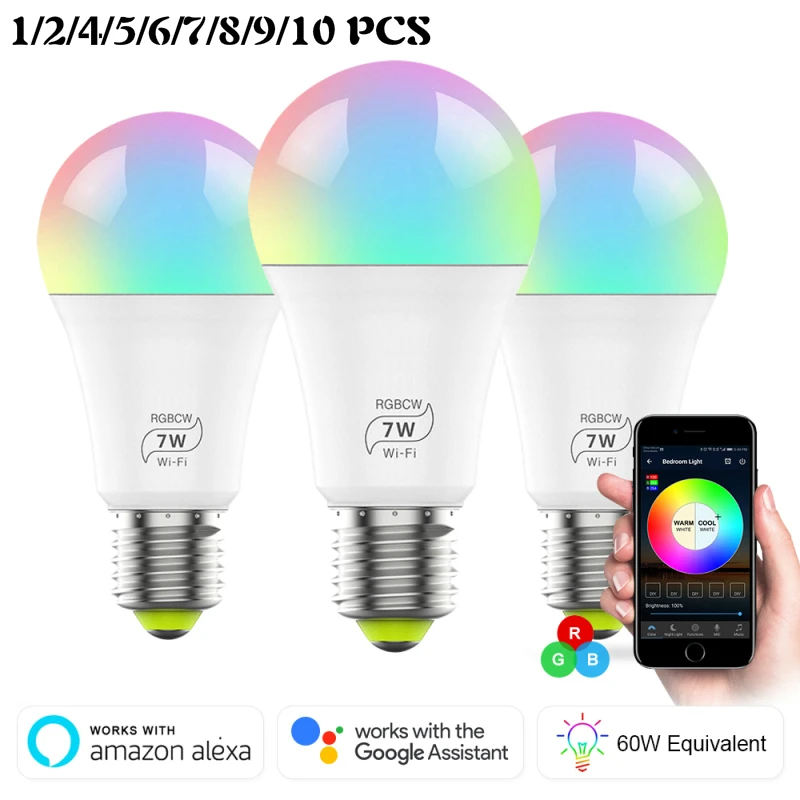 RGB 7 Вт Светодиодный светильник Светодиодная смарт лампочка wifi Пульт
