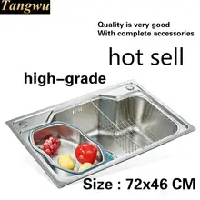 Бытовая Высококачественная стандартная кухонная раковина с одним лотком, посуда из нержавеющей стали 304, горячая Распродажа 72x46 см