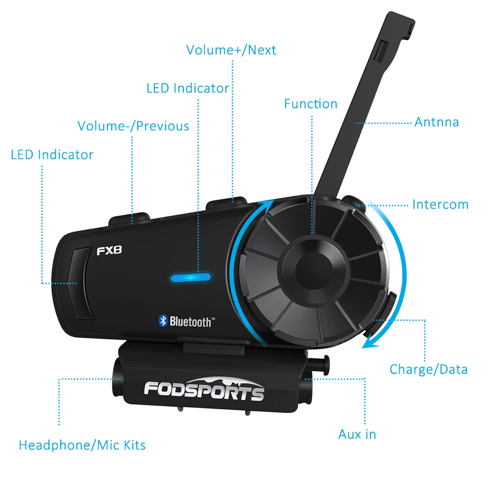 Fodsports FX8 мотоциклетный шлем группа домофон беспроводной Bluetooth гарнитура водонепроницаемый мульти переговорные Intercomunicador Moto FM