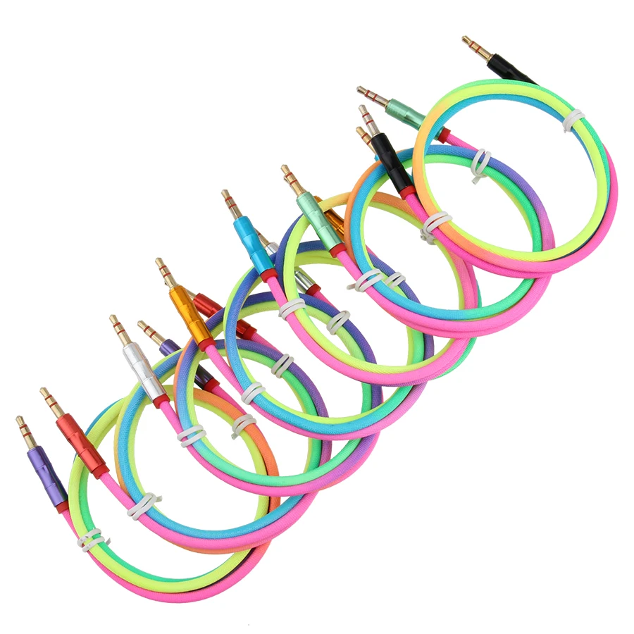50pcs Audio Cable 3 5mm jack male to male Speaker Line 1m Rainbow Bamboo Copper Shell Aux Cable for HTC Car Headphone Aux Cord